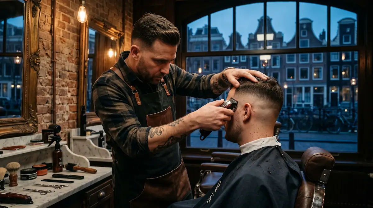 Strakke Skin Fade Knippen bij Waterlooplein, Amsterdam Centrum